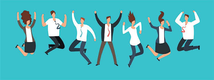happy people jumping up