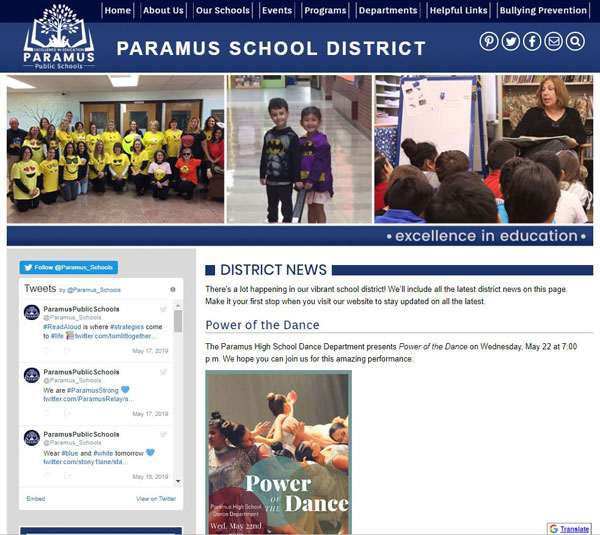 screen shot of Paramus School website