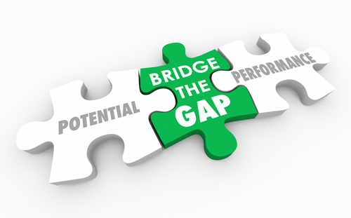 puzzle pieces with the words bridge the gap and performance