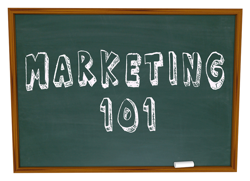 Chalkboard with the words Marketing 101 written in chalk