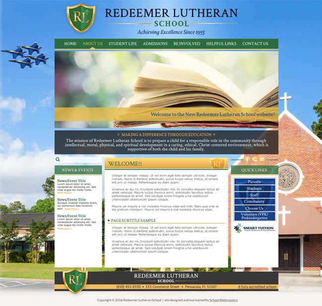 Lutheran School Website Template: Redeemer Lutheran