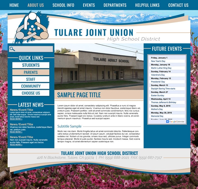 School District Website Template: Tulare Joint Union