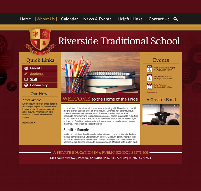 School Website Template: Riverside Traditional School
