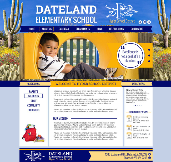 Elementary School District Website Template: Dateland Elementary School, Hyder School District