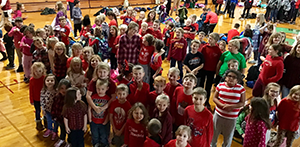 students wearing red shirts for Red Ribbon Week