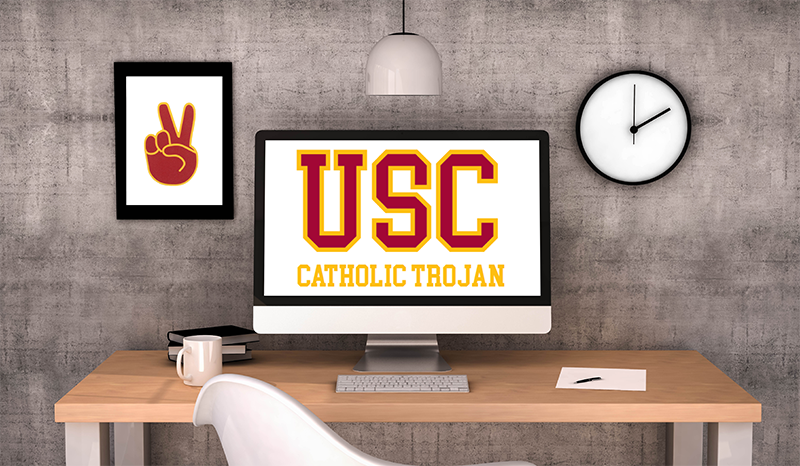 Desk with USC decorations