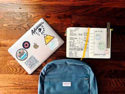 school supplies- backpack, laptop, notebook