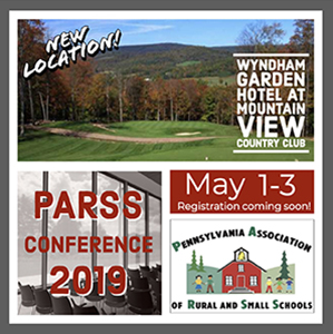 New location! Wyndham Garden Hotel at Mountain View Country Club. PARSS Conference 2019. May 1 to 3. Registration coming soon! Pennsylvania Association of Rural and Small Schools.