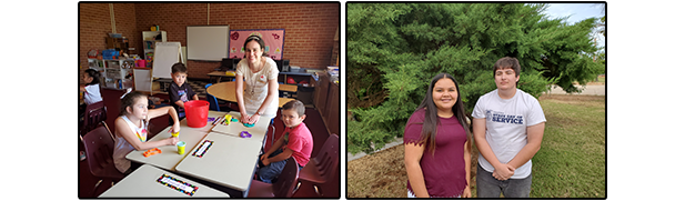 Students in a classroom and outside