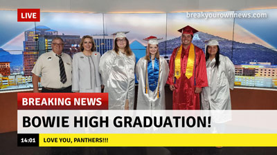 Graduates being featured on a breaking news segment