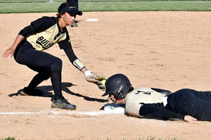 Madison-Grant's Makennah Clouse dives back to third base