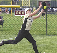 Madison-Grant’s Chelsea Bowland runs to catch a ball hit in the right-field foul territory in 2019