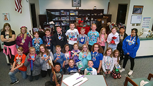 Fifth grade class wearing their competition medals