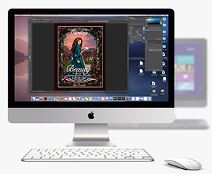 Desktop Computer displaying book cover design