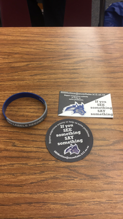 If you see something say some card, sticker and bracelet