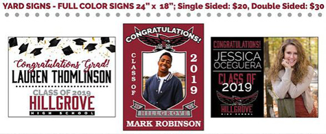 Three examples of senior yard signs