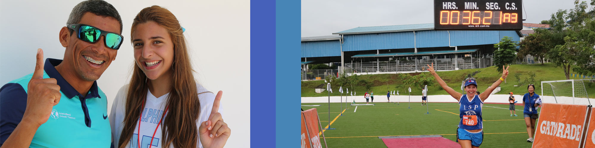 Student with adult and student at sport event