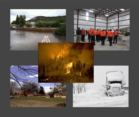 Photo collage of emergency management responses