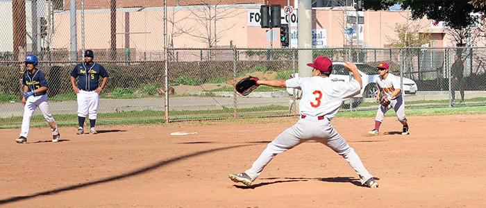 Baseball players on the field during a game
