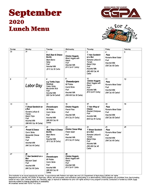 September 2020 Lunch Menu
