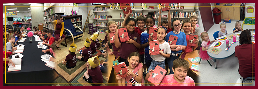 Students eat ice cream, listen to a teacher read stories, hold up books and paint