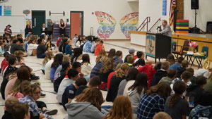 students watching Jack Holder speak
