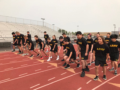 JROTC members doing PT mile