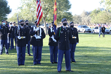 JROTC Color Guard members hold flags