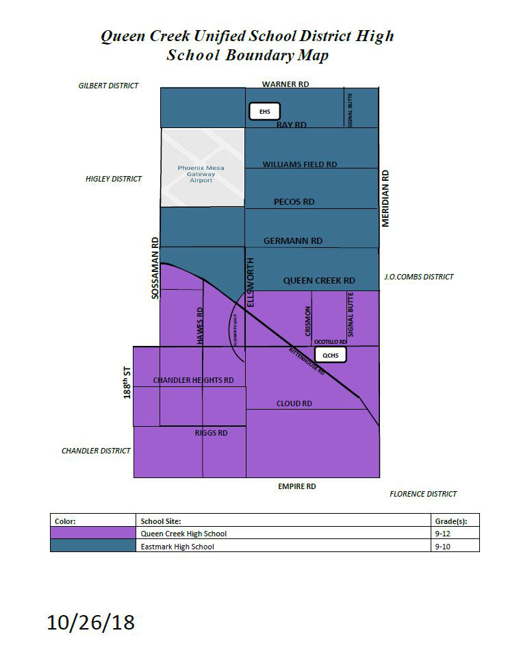 Queen Creek Unified School District High School Boundary Map