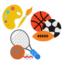 cartoon drawing of sports equipment